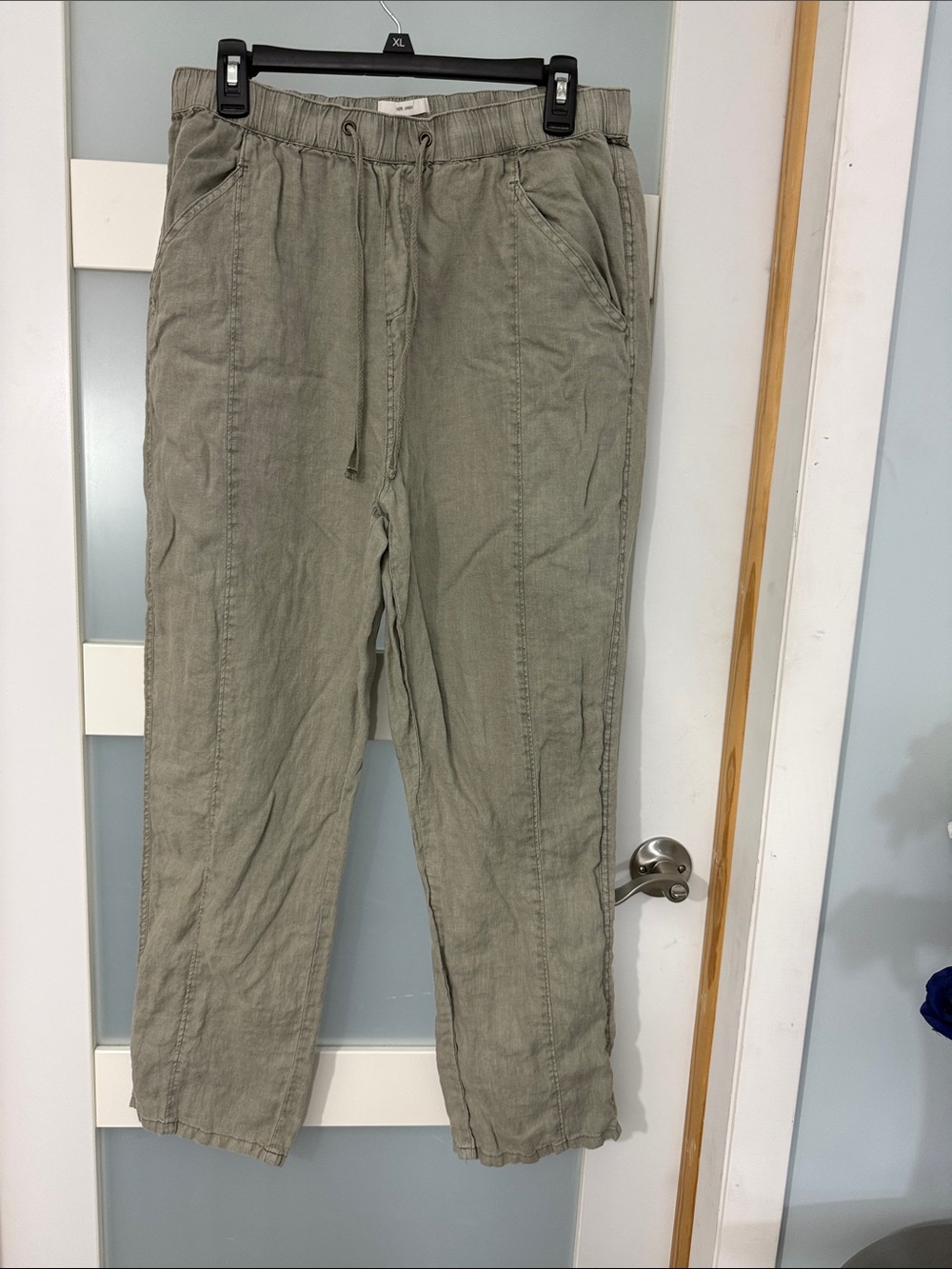 Madewell Olive Drawstring Straight-Leg Pants 💯 linen